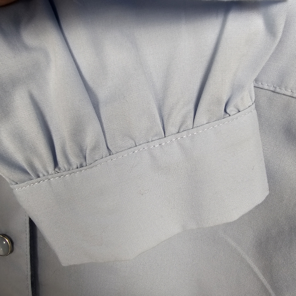 Isaac Mizrahi Live 1X Blue Snap Front Stretch Button Down Top - Picture 7 of 7